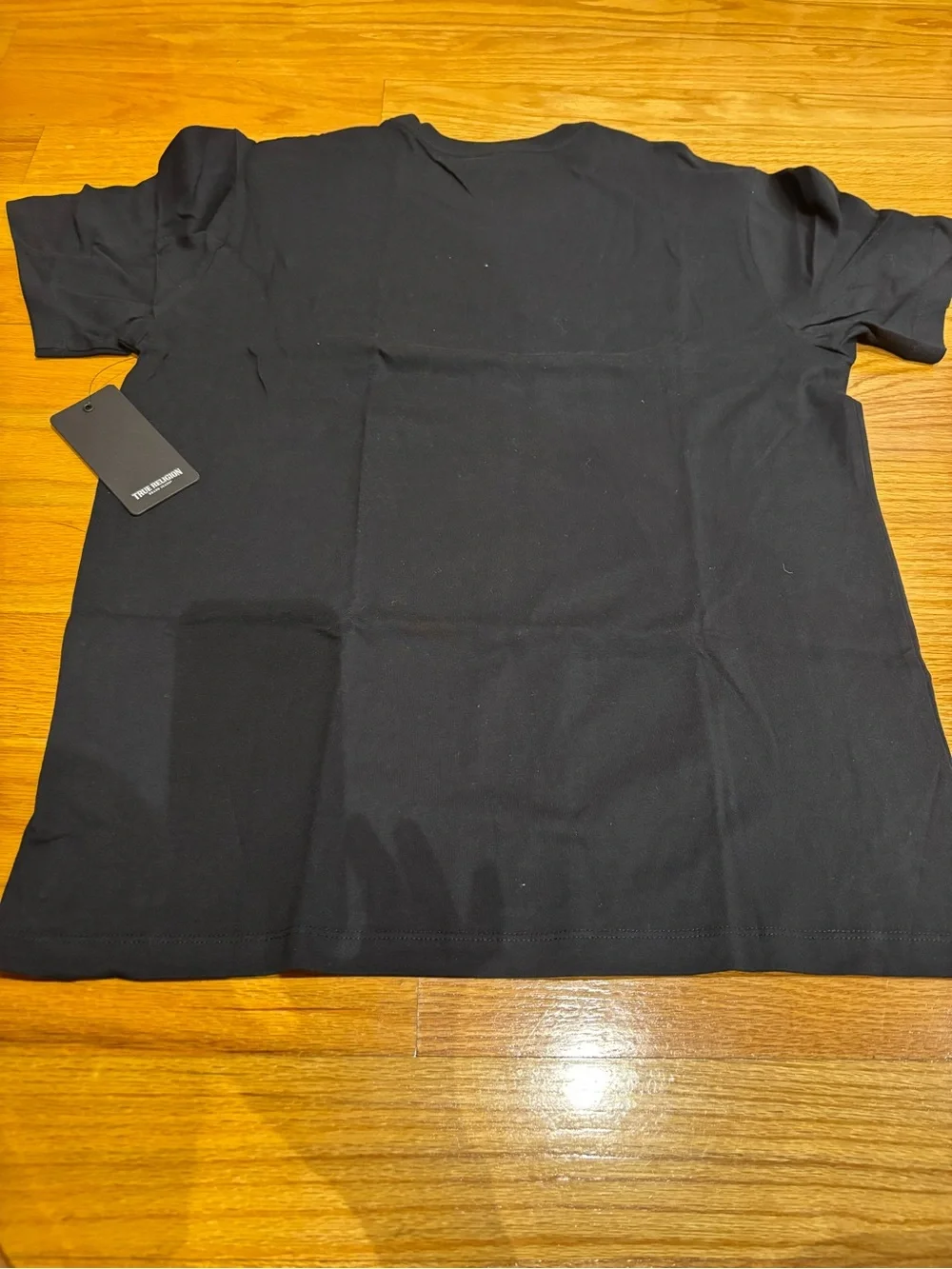 True Religion Black Tee with Gold Logo and Guitar Buddha